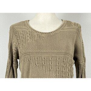 RVCA Womens Taupe Open Knit Sweater Large 100% Cotton Long Sleeve Textured Tan